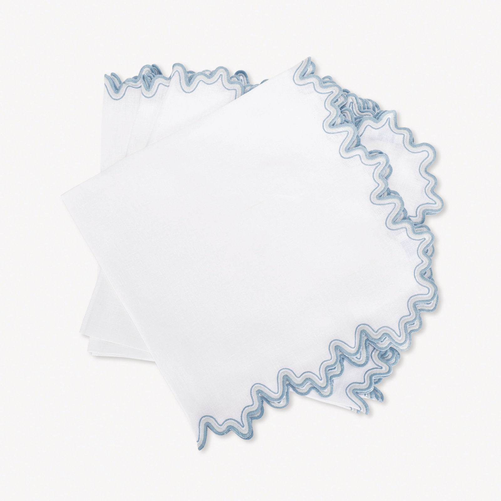 Set of Dinner Napkins of Matouk Wave Table Linens in Hazy Blue