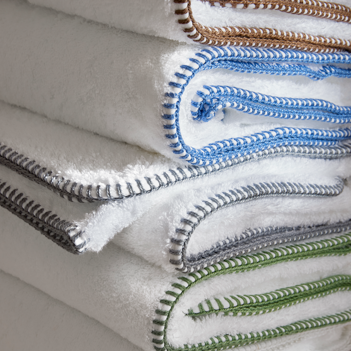 Closeup Detail of Palm Matouk Whipstitch Bath Towels