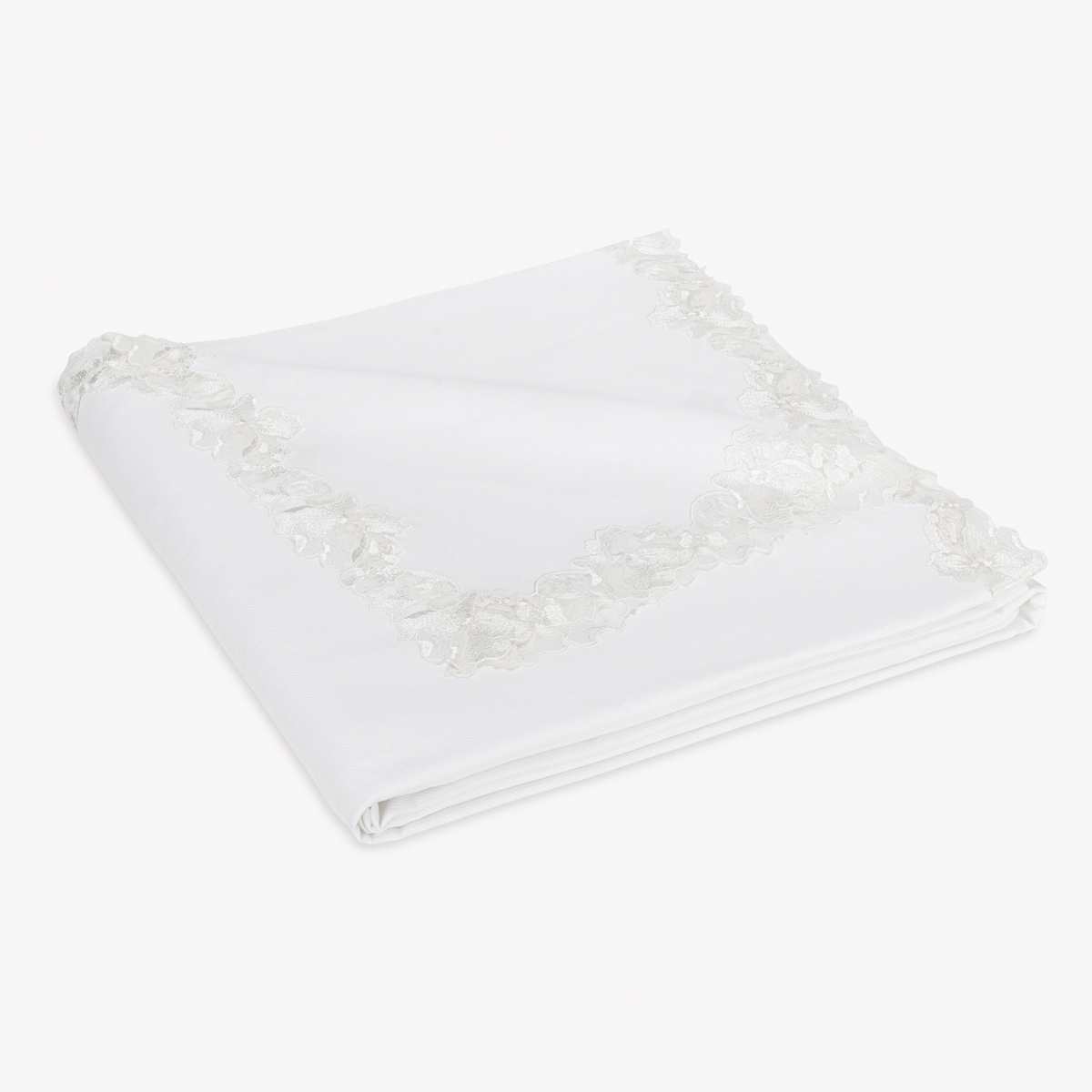 White Folded Coverlet of Matouk Virginia Lace Pique Bedding