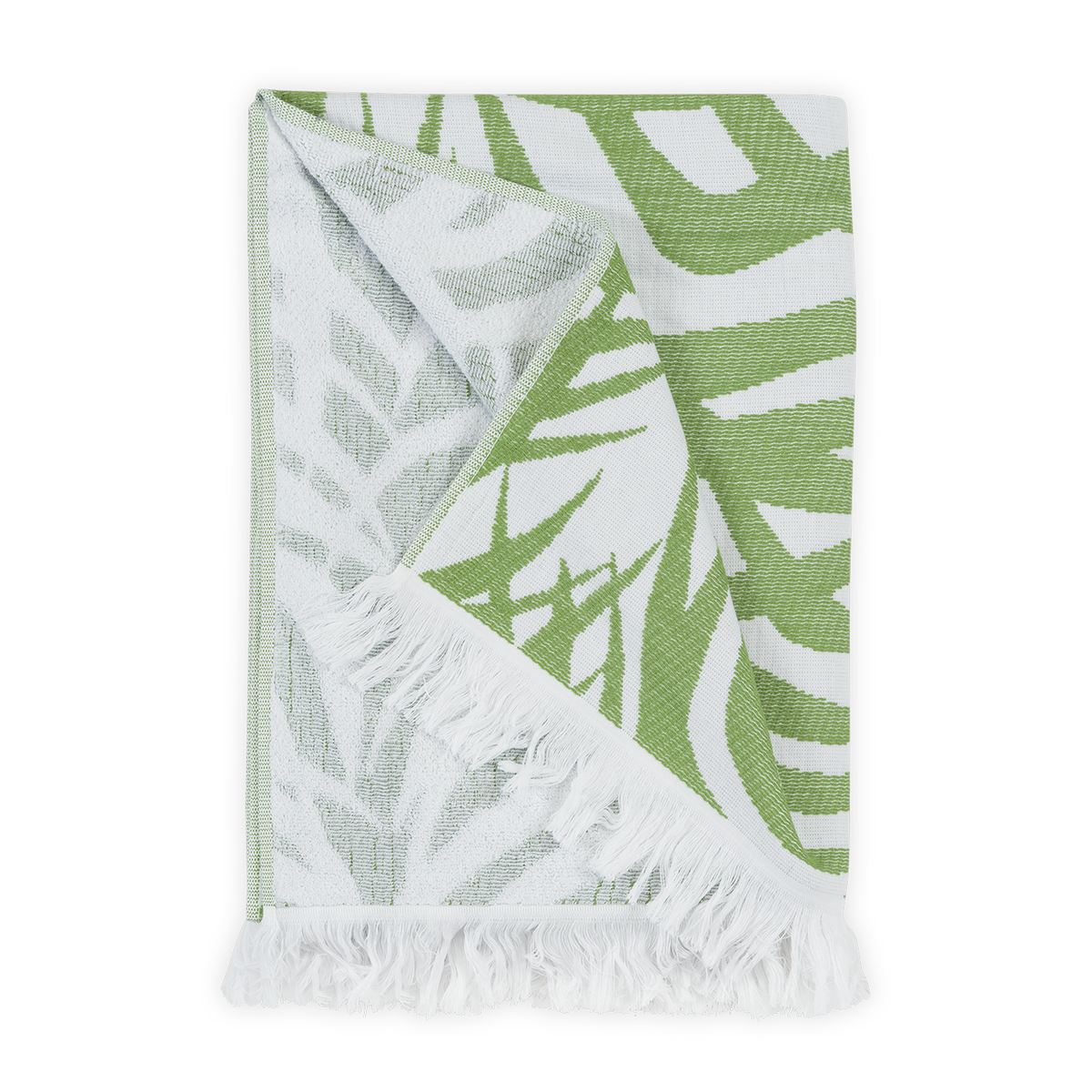 Folded Beach Towel of Matouk Zebra Palm in Color Jungle