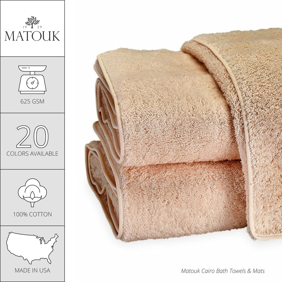 Matouk Cairo Bath Towels and Mats - Blush/Blush