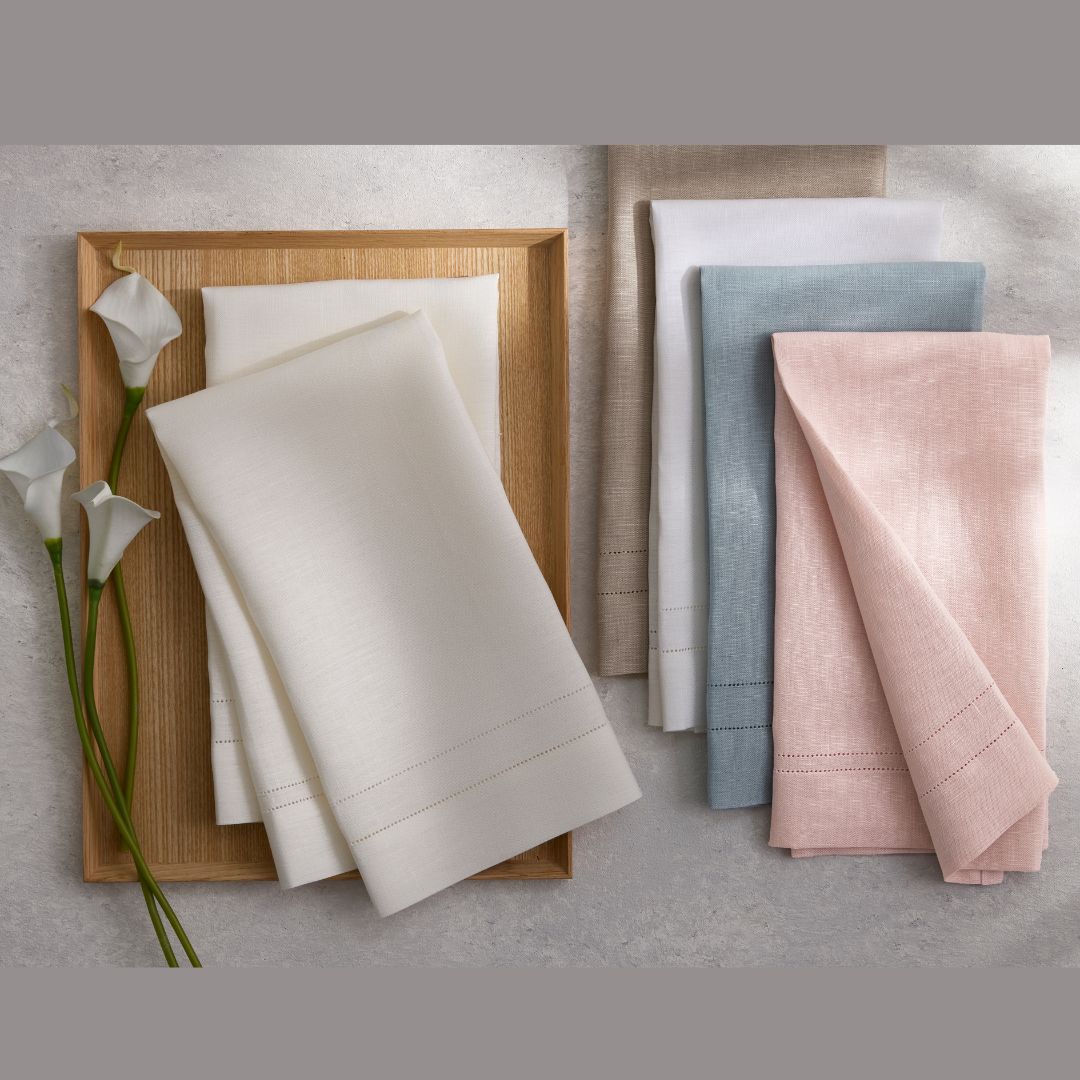 Matouk Valentina Table Linens with new colors pink and oat