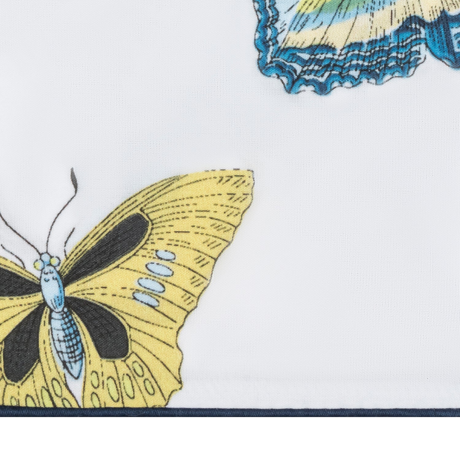 Matouk Baudin Butterfly Pajamas in Prussian Blue, model looking to side