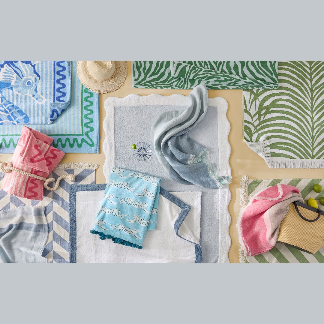 Matouk Beach Styles including - cairo beach, seahorse, zebra palm, paros, leaping leopard, como 365