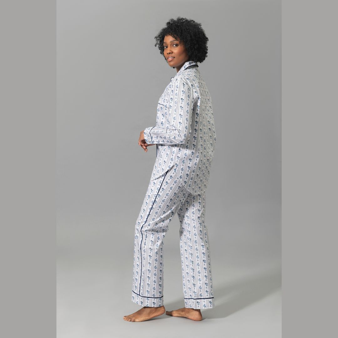 Matouk Cabanon Stripe Pajama - model looking over shoulder