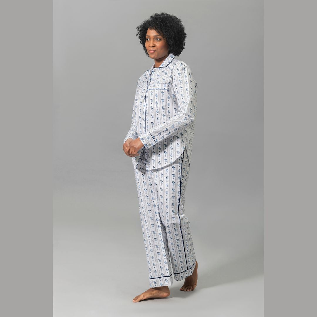 Matouk Cabanon Stripe Pajama - model stepping forward