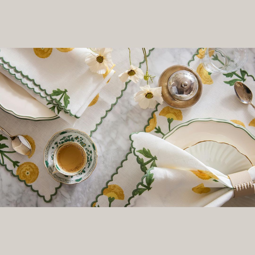 Matouk Gisele Table Linens in Marigold - lifestyle image