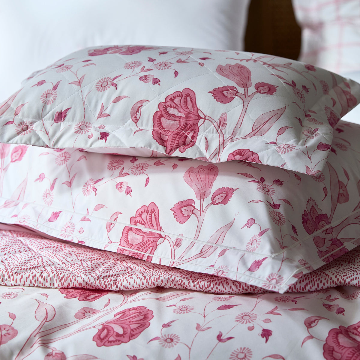 Matouk Khilana in Peony stack of shams - regular and quilted