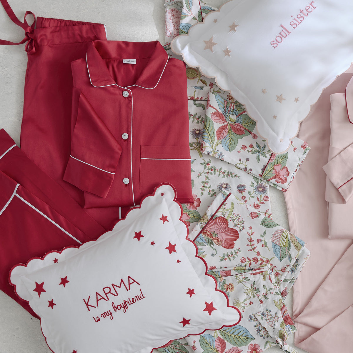 Matouk Nocturne Pajamas in Scarlet and Pomegranate