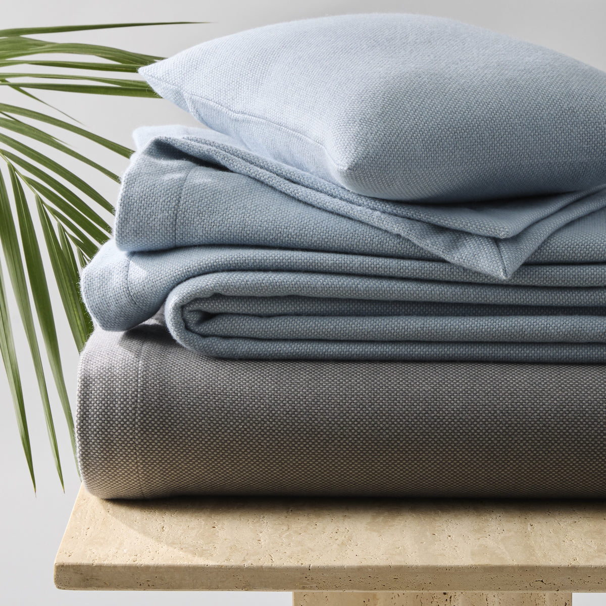 Matouk Webster Stack in Charcoal and Hazy Blue