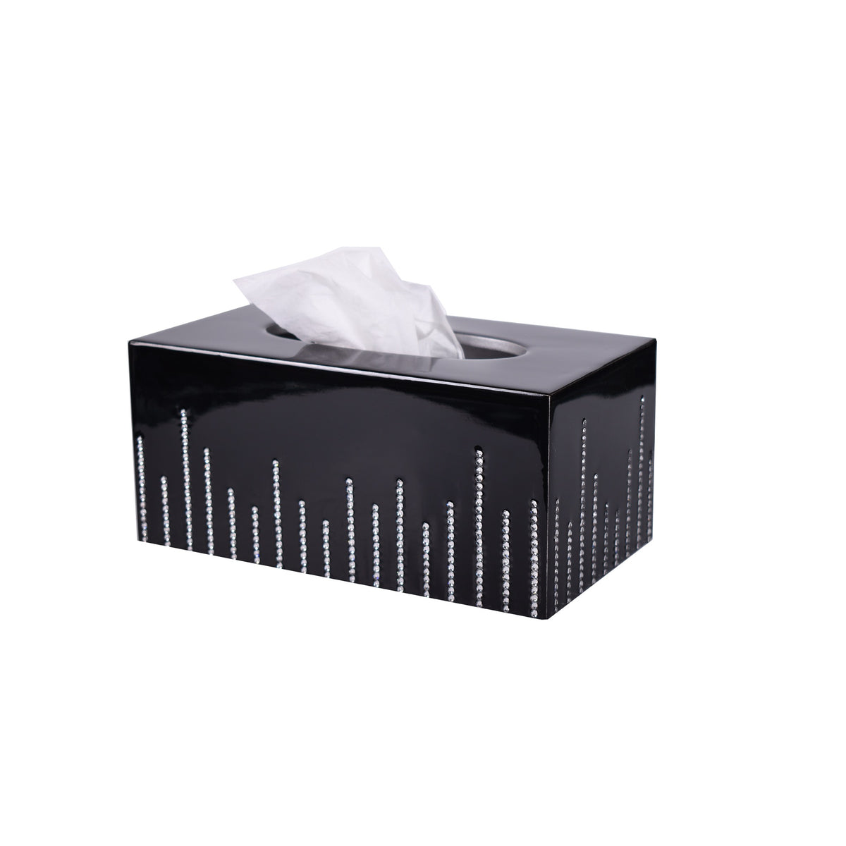 Long Tissue Box of Mike and Ally Cher Bath Accessories in Black and Silver colors