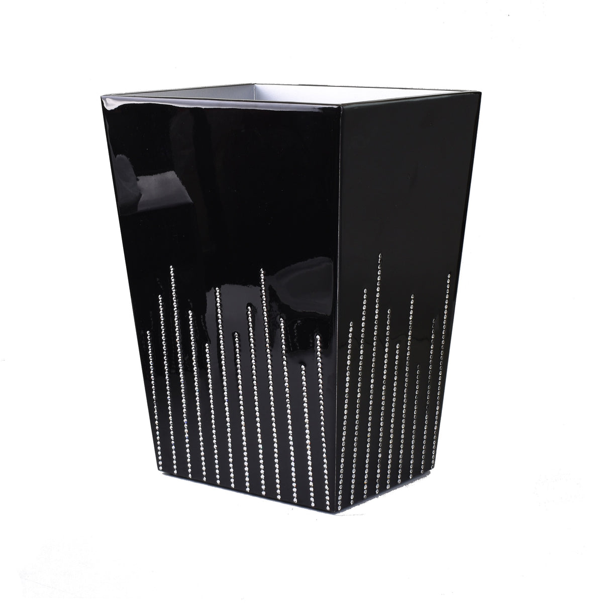 Wastebasket of Mike and Ally Cher Bath Accessories in Black and Silver colors
