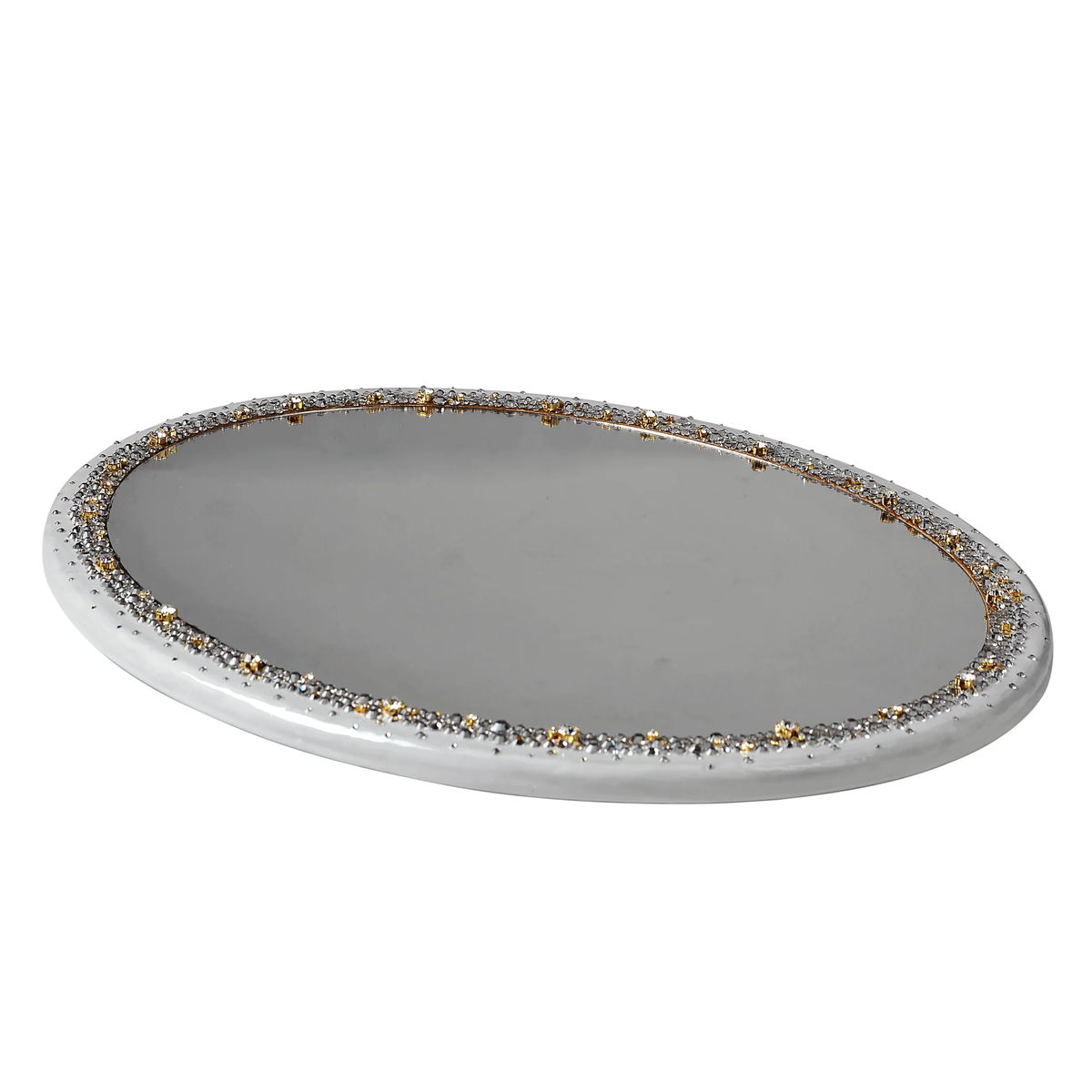 Oval Vanity Tray with Mirror of Mike and Ally Duchess Bath Accessories in Pearl and Gold colors