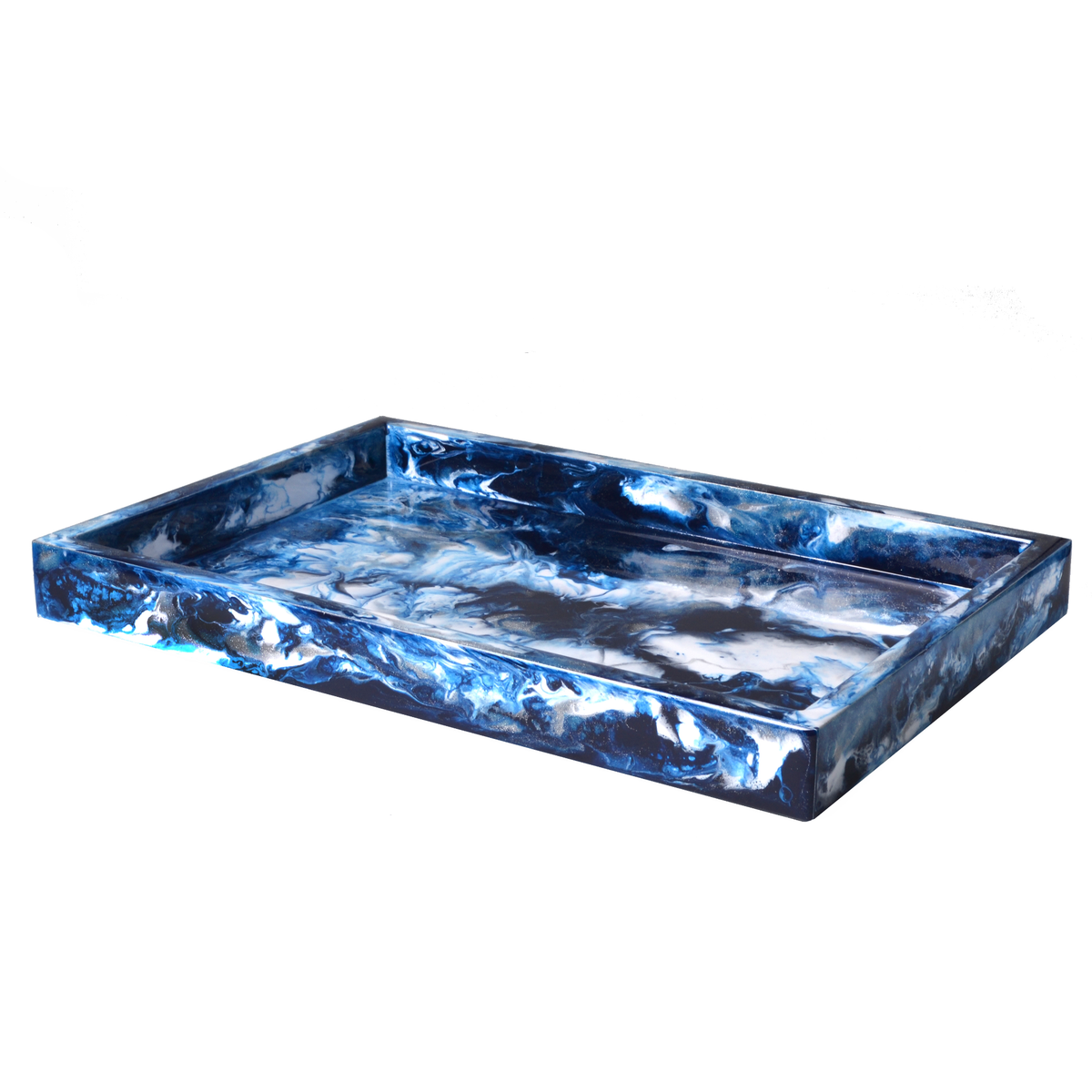 Large Tray of Mike and Ally Elan Bath Accessories Collectioin in Blue Medley Silver Color