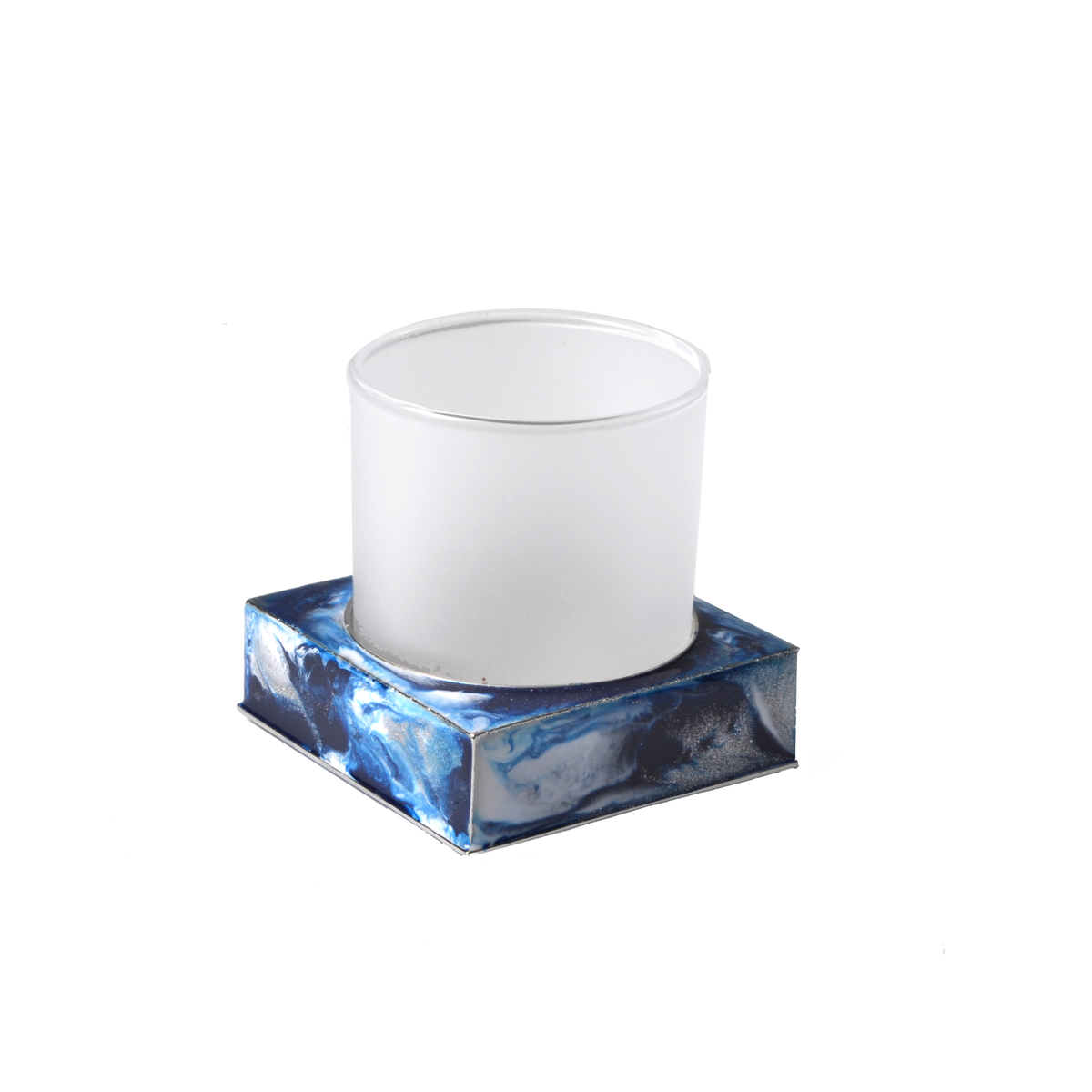 Square Tumbler of Mike and Ally Elan Bath Accessories Collectioin in Blue Medley Silver Color