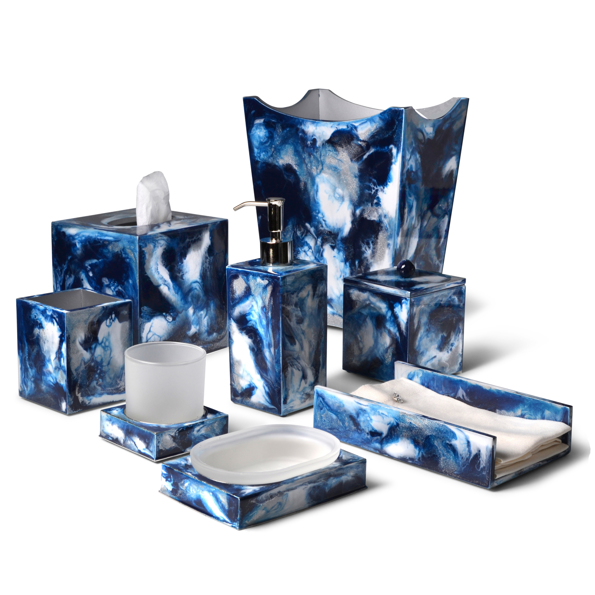 Mike and Ally Elan Bath Accessories Collectioin in Blue Medley Silver Color
