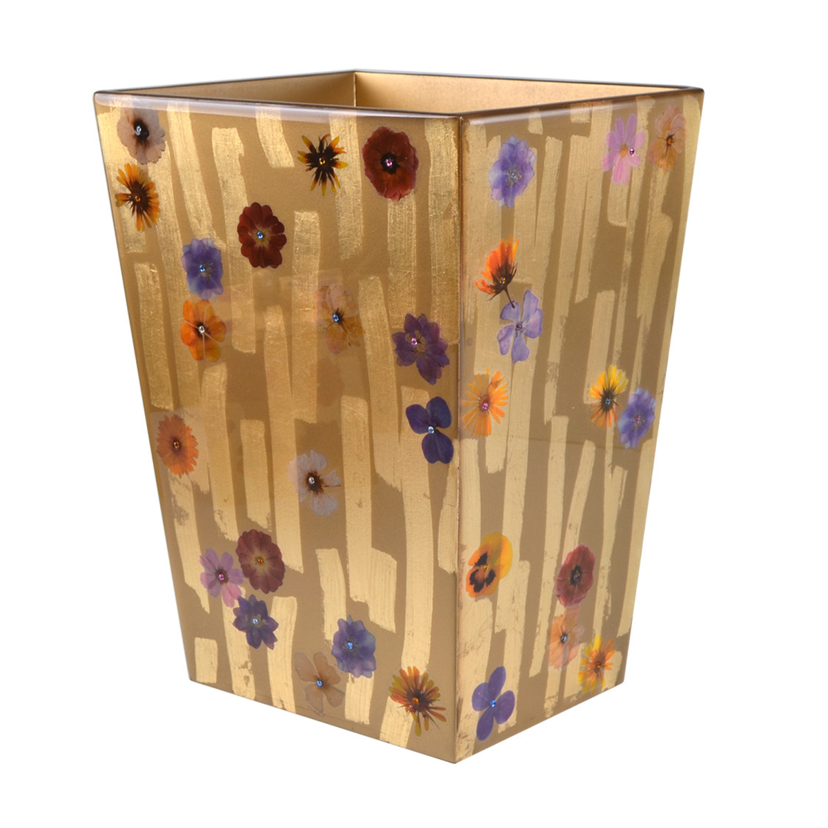 Gold Wastebasket of Mike and Ally Fléur Bath Accessories