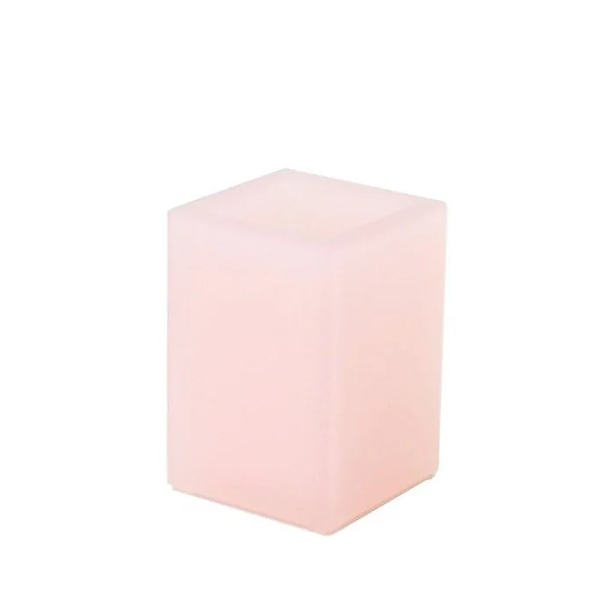 A pale pink, rectangular solid block from the lucite collection, photographed against a white background.