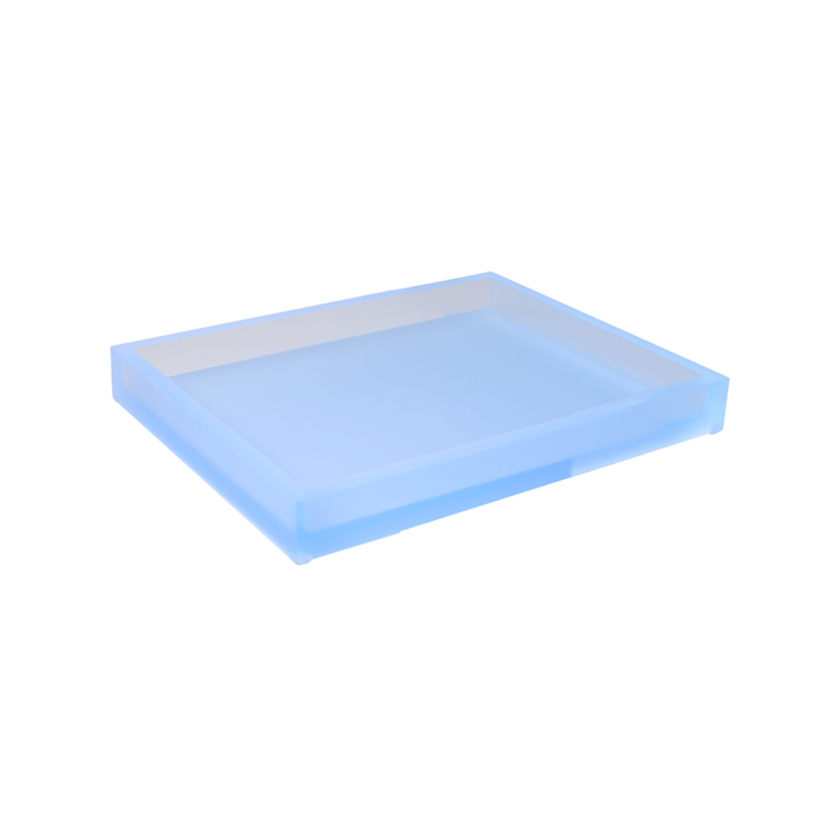 A rectangular, light blue plastic tray with raised edges from the Ice Lucite Collection on a white background.