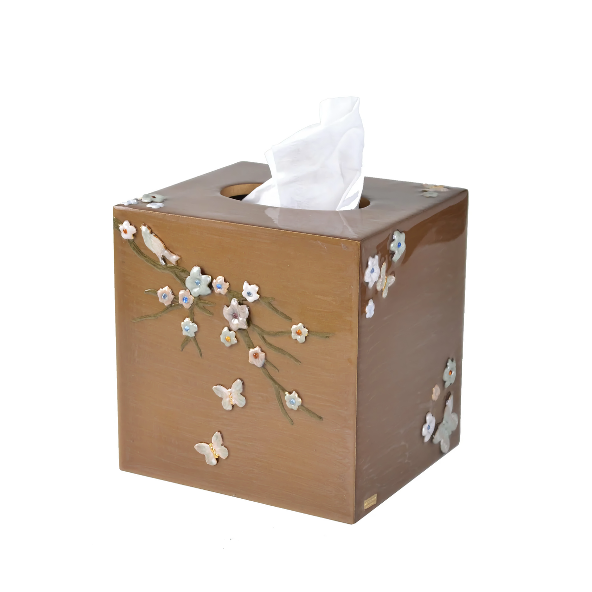 Tissue Boutique of Mike and Ally Mikado Bath Accessories in Cocoa, Gold and Pastel colors