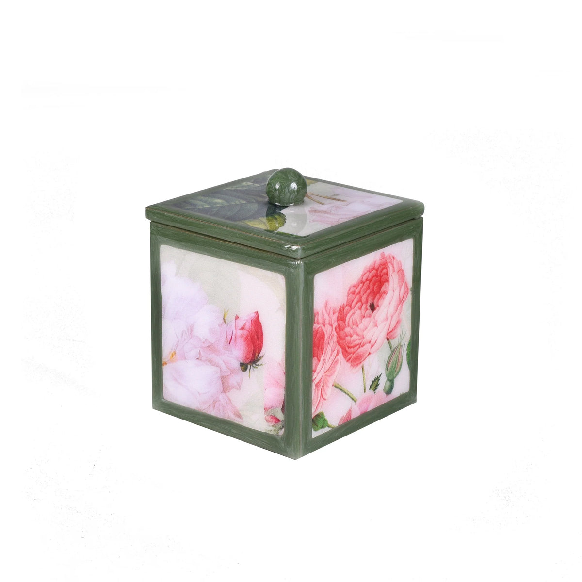 A square container with a lid and round knob of Mike and Ally Paperwerks Bath Accessories Farmhouse Collection