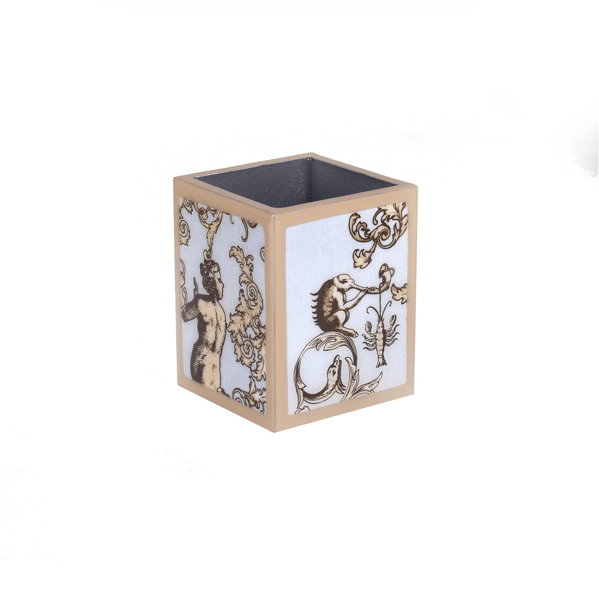 A square makeup brush holder of Mike and Ally Paperwerks Bath Accessories Nautilus Collection