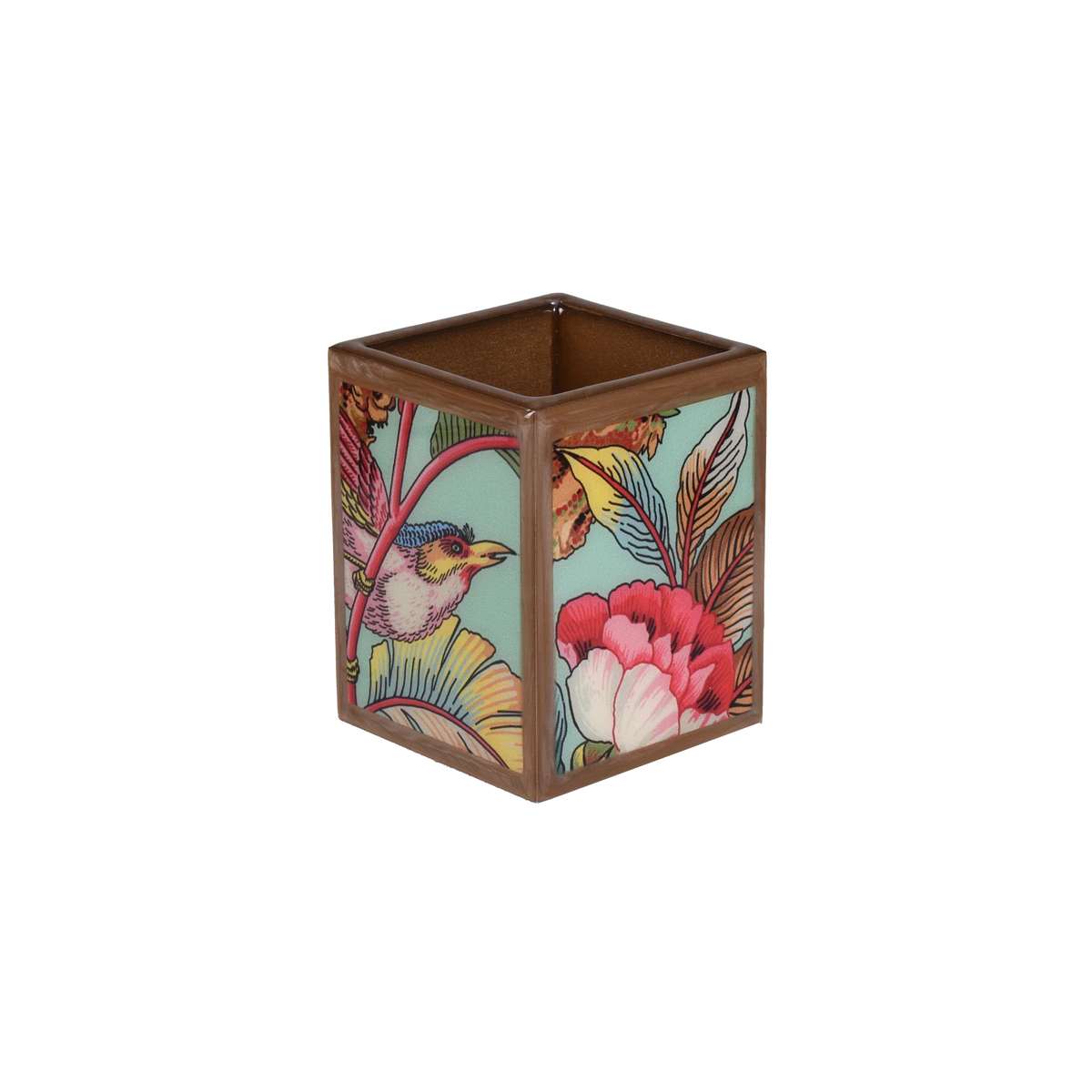 A square makeup brush holder of Mike and Ally Paperwerks Bath Accessories Paradise Collection