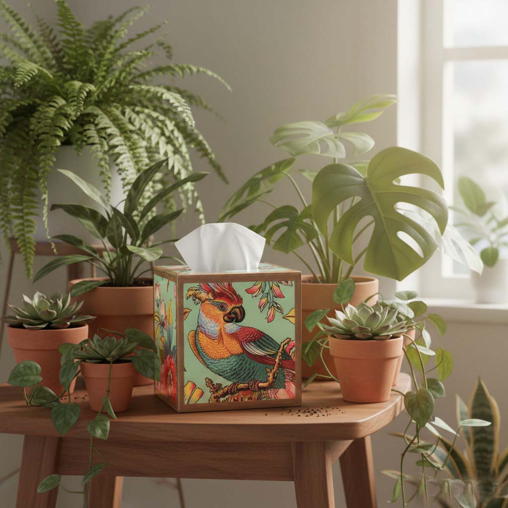 Tissue Boutique of Mike and Ally Paperwerks Bath Accessories Paradise Collection with plants