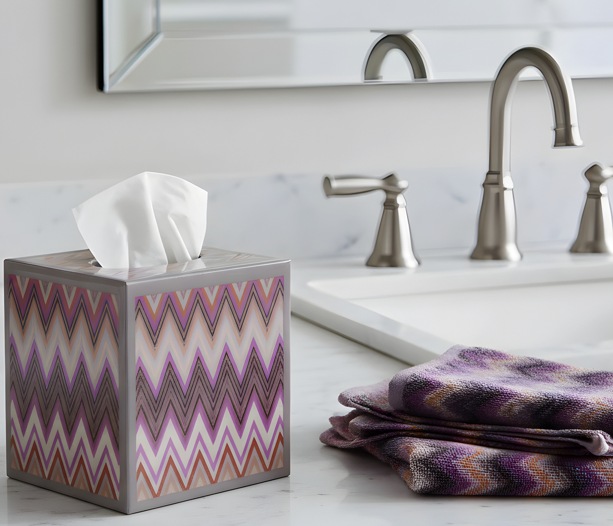Mike and Ally Paperwerks Bath Accessories Zigzag Collection on marble