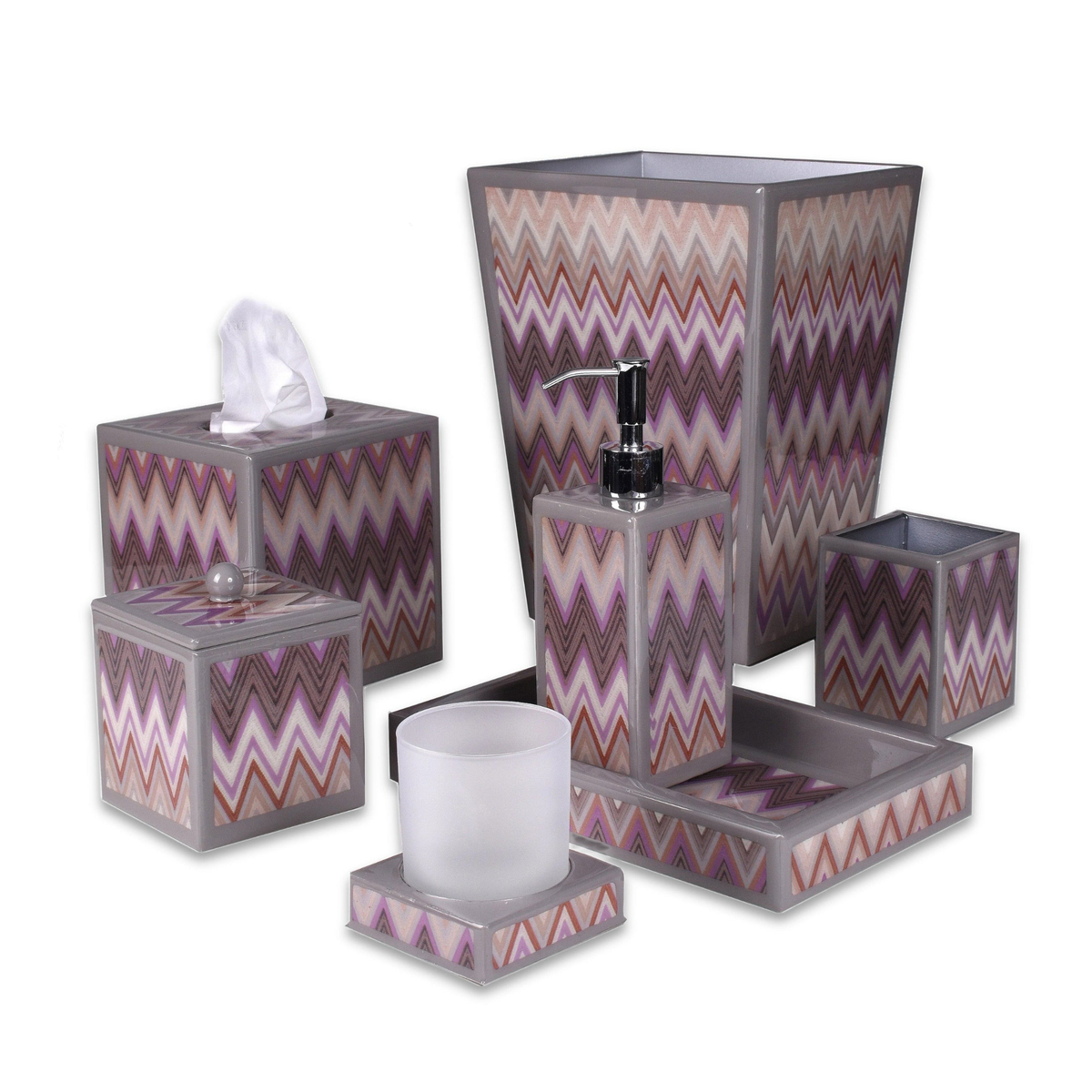 A set of handcrafted Mike and Ally Paperwerks Bath Accessories Zigzag Collection