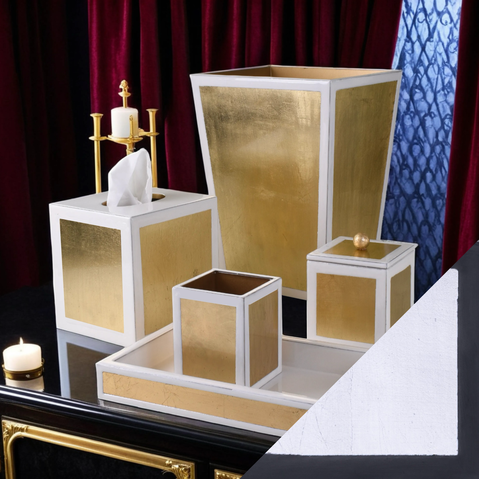 Mike and Ally Savoy Bath Accessories with Black/Silver Leaf Swatch