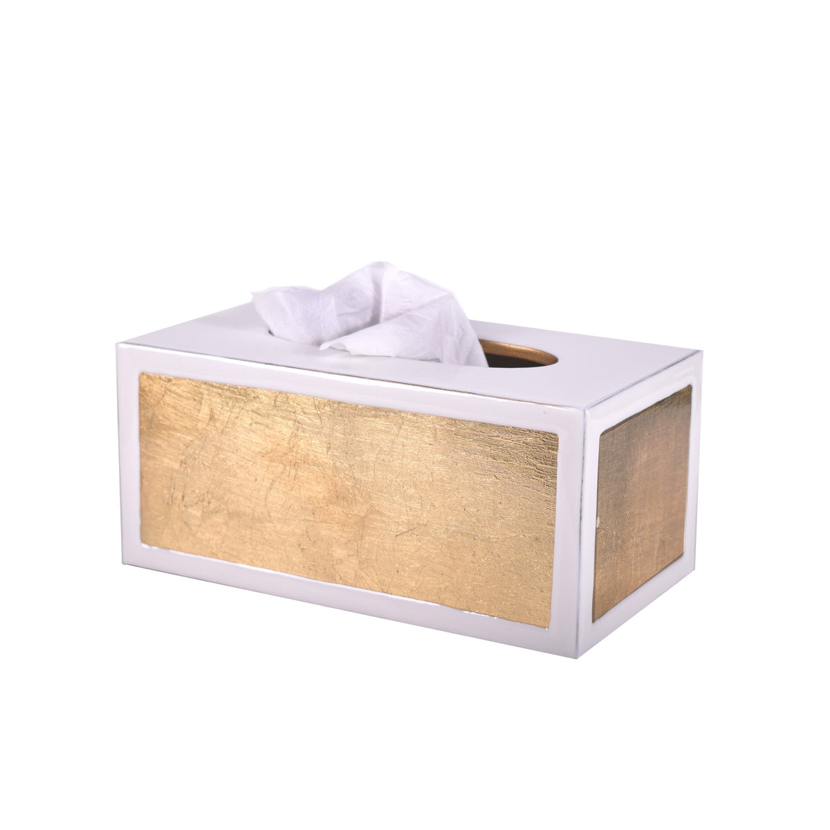 Long Tissue Box of Mike and Ally Savoy Bath Accessories in Pearl and Gold Leaf