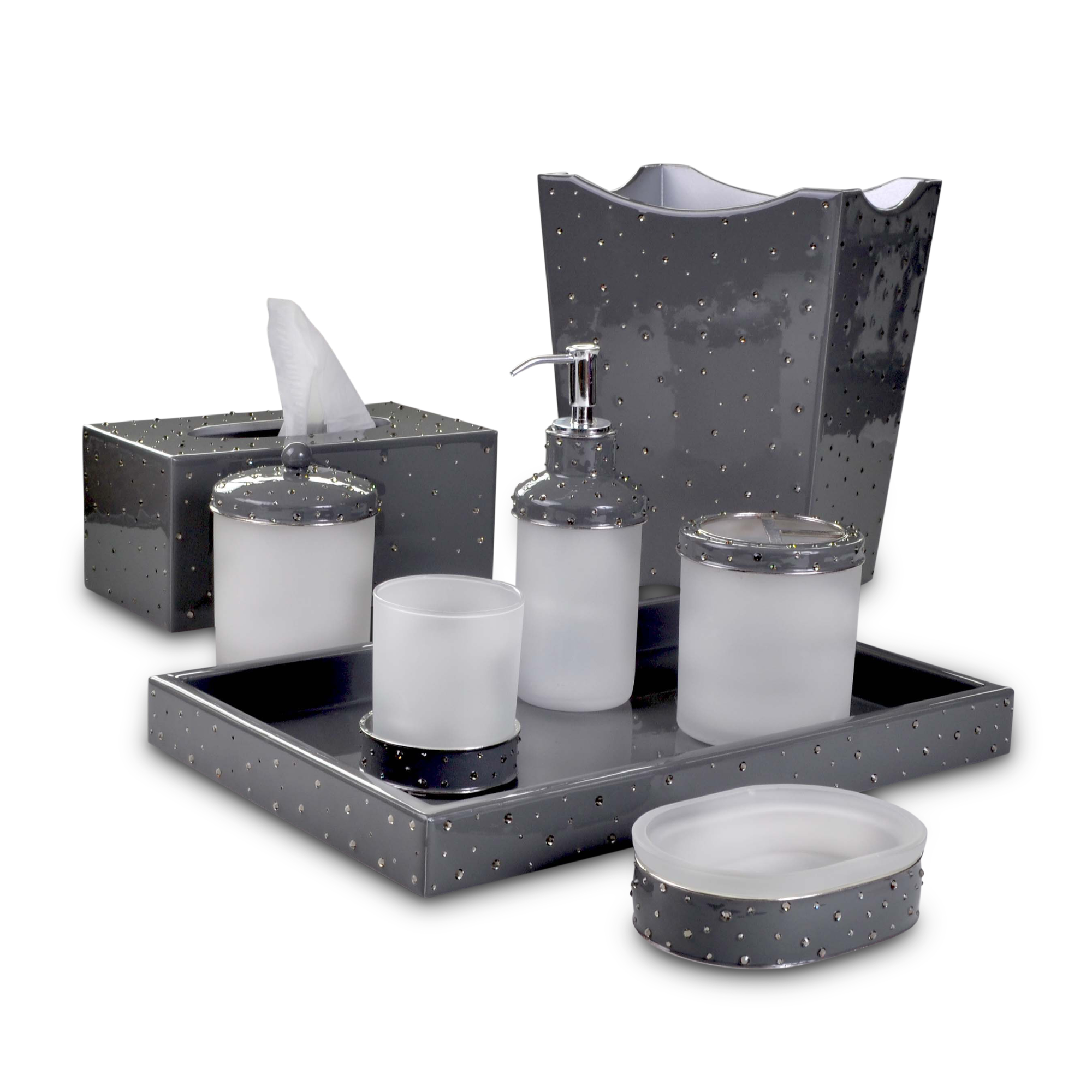 Set of Mike and Ally Stardust Bath Accessories in Glossy Charcoal