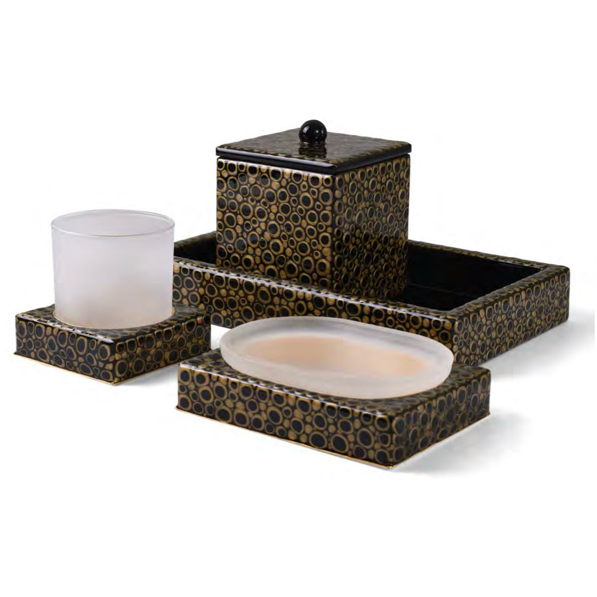 Set of Mike and Ally Texel Bath Accessories in Black and Gold colors