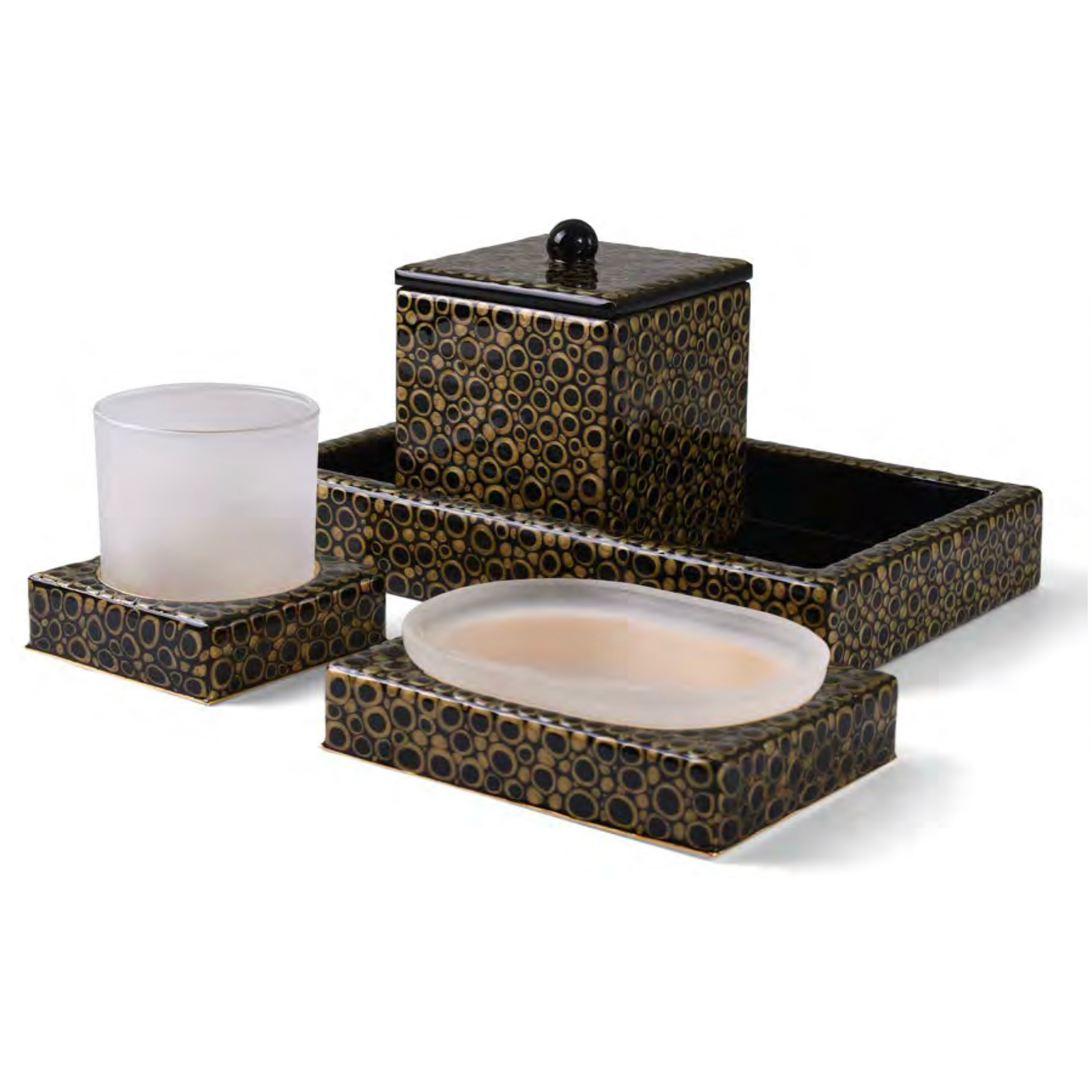 Set of Mike and Ally Texel Bath Accessories in Black and Gold colors