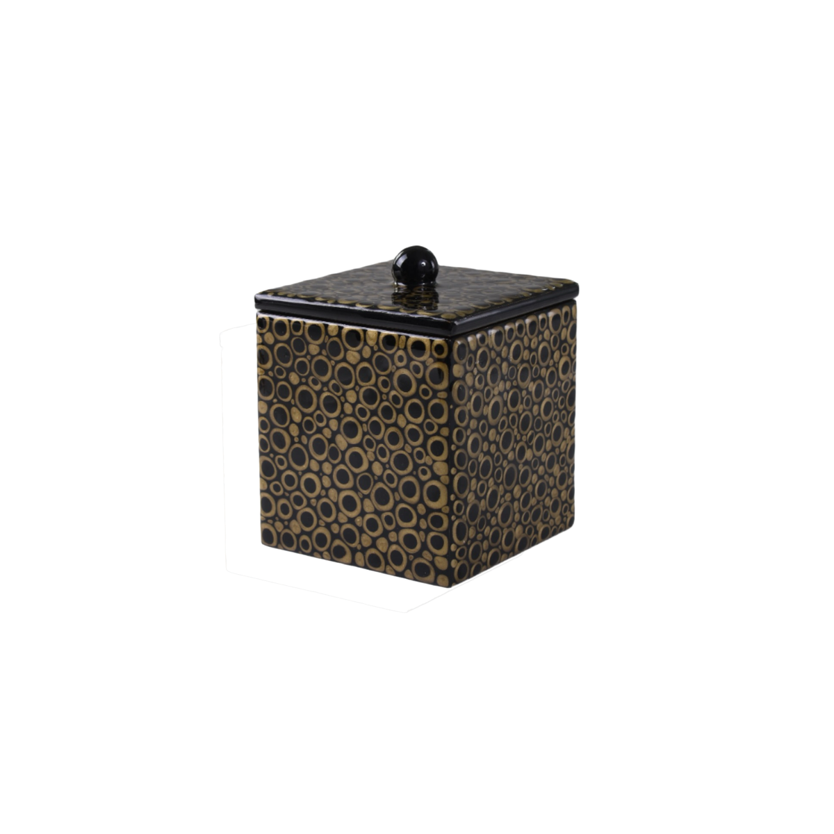 Container of Mike and Ally Texel Bath Accessories in Black and Gold colors