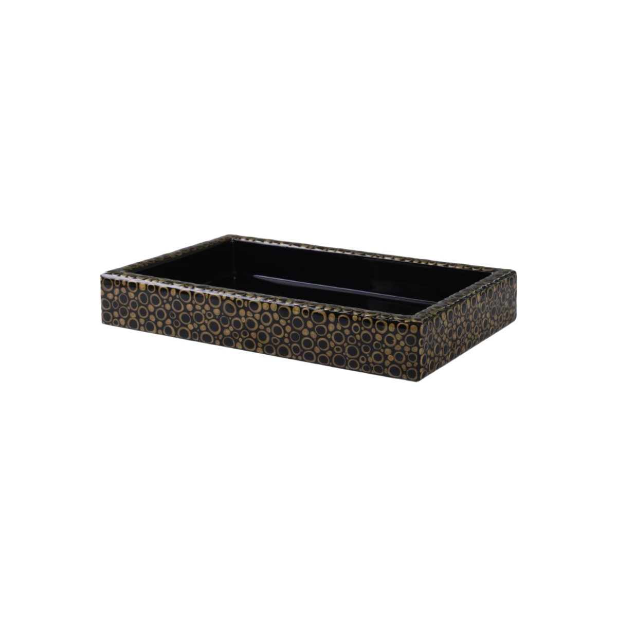 Tray of Mike and Ally Texel Bath Accessories in Black and Gold colors