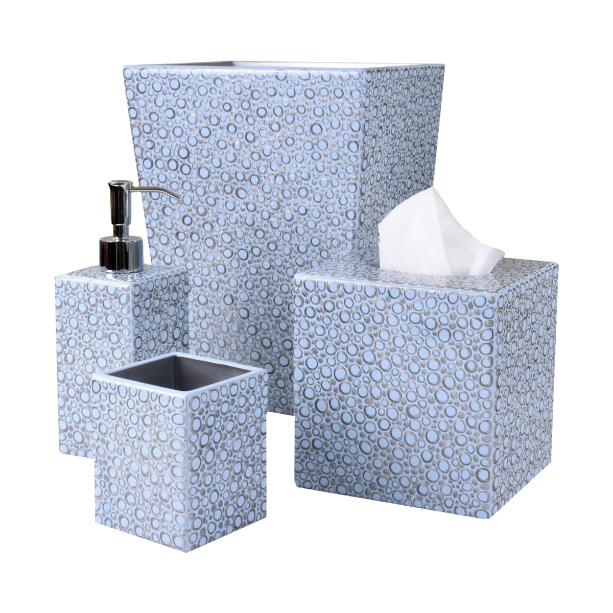 Set of Mike and Ally Texel Bath Accessories in Wintersky and Gold colors