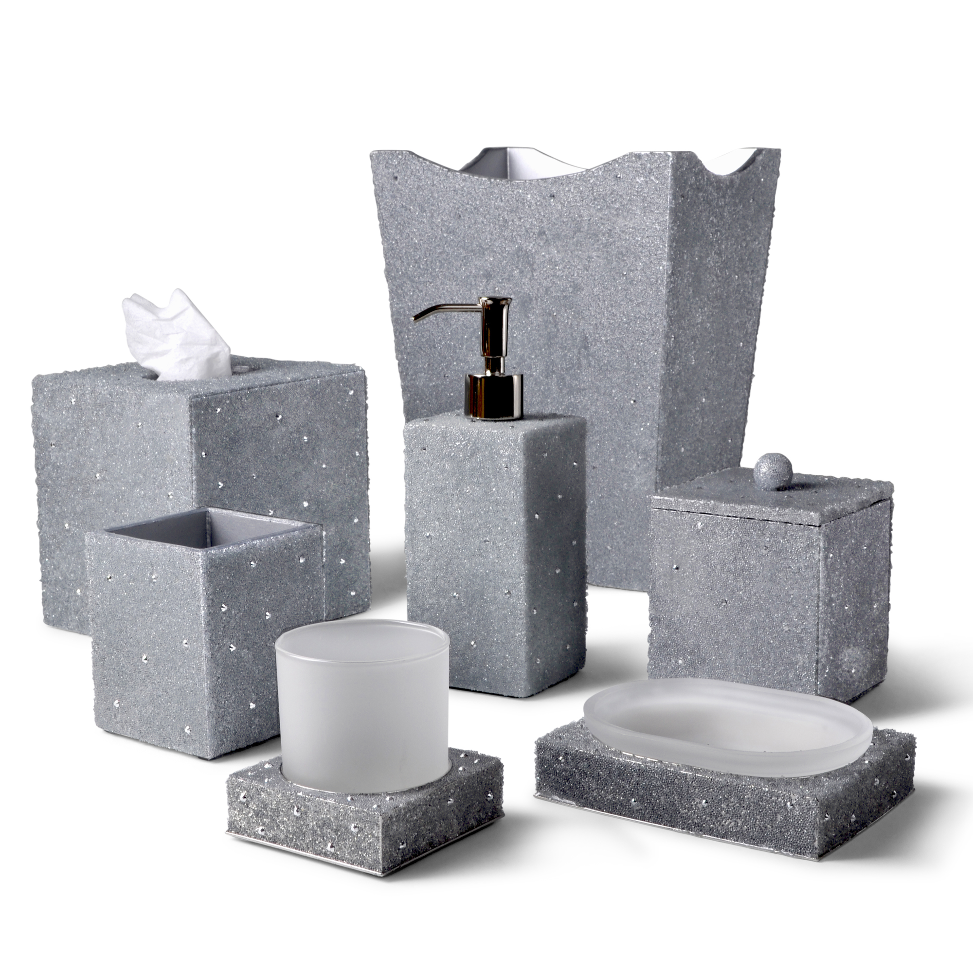 Mike and Ally Valletta Bath Accessories Silver Against White Background
