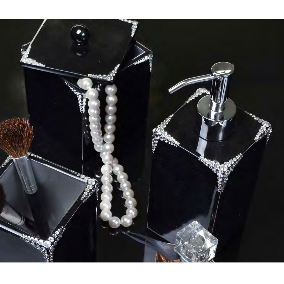 Set of Mike and Ally Waltz Bath Accessories in Ebony and Silver colors