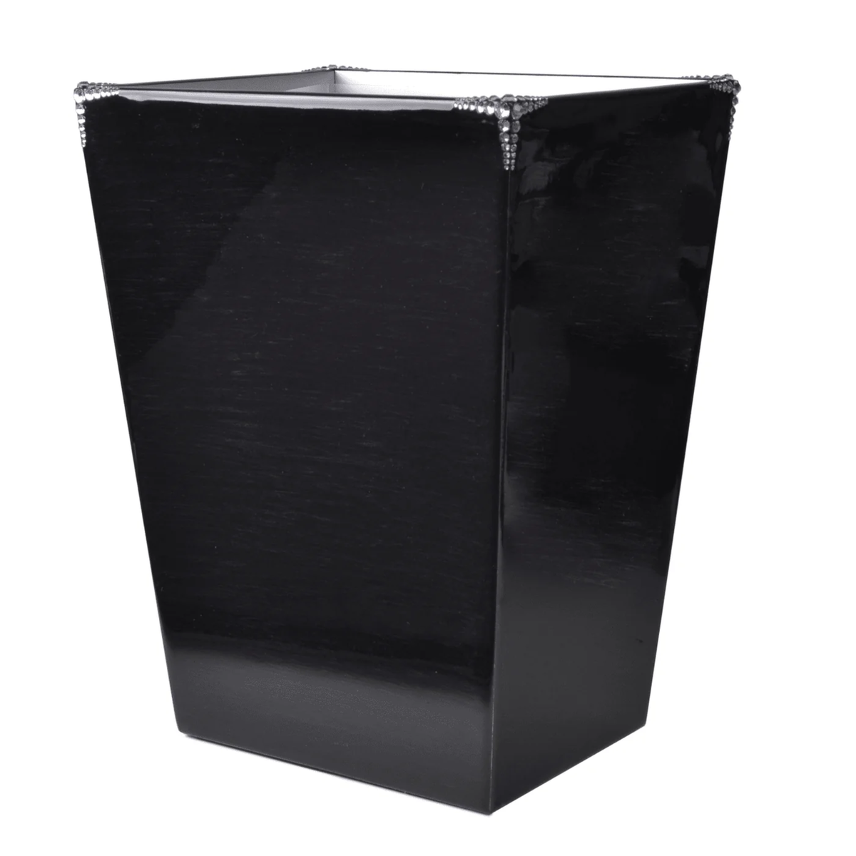 Straight Wastebasket of Mike and Ally Waltz Bath Accessories in Ebony and Silver colors