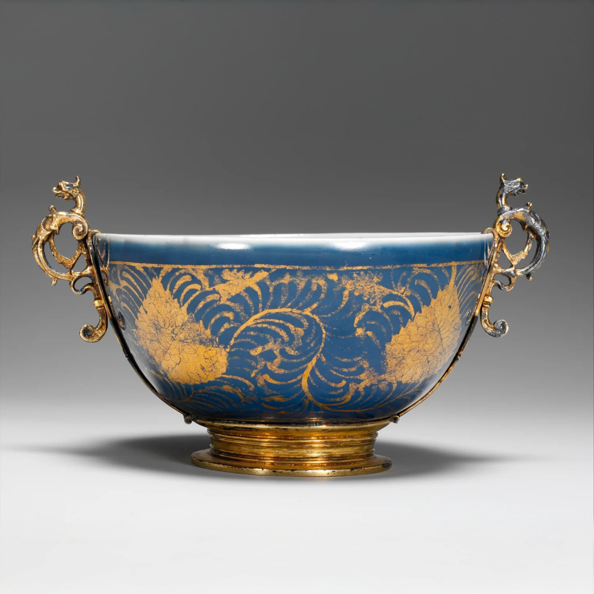 Inspired by a Ming-era cobalt blue and gold pot