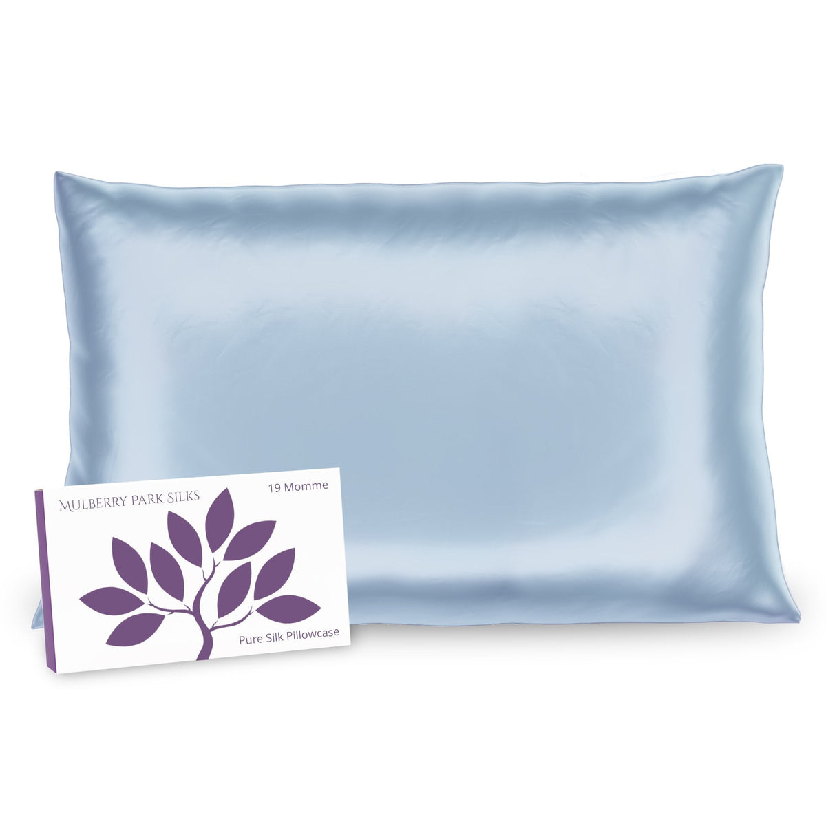 Mulberry Park Silks Deluxe 19 Momme Pure Silk Pillowcase in Blue Color with Box