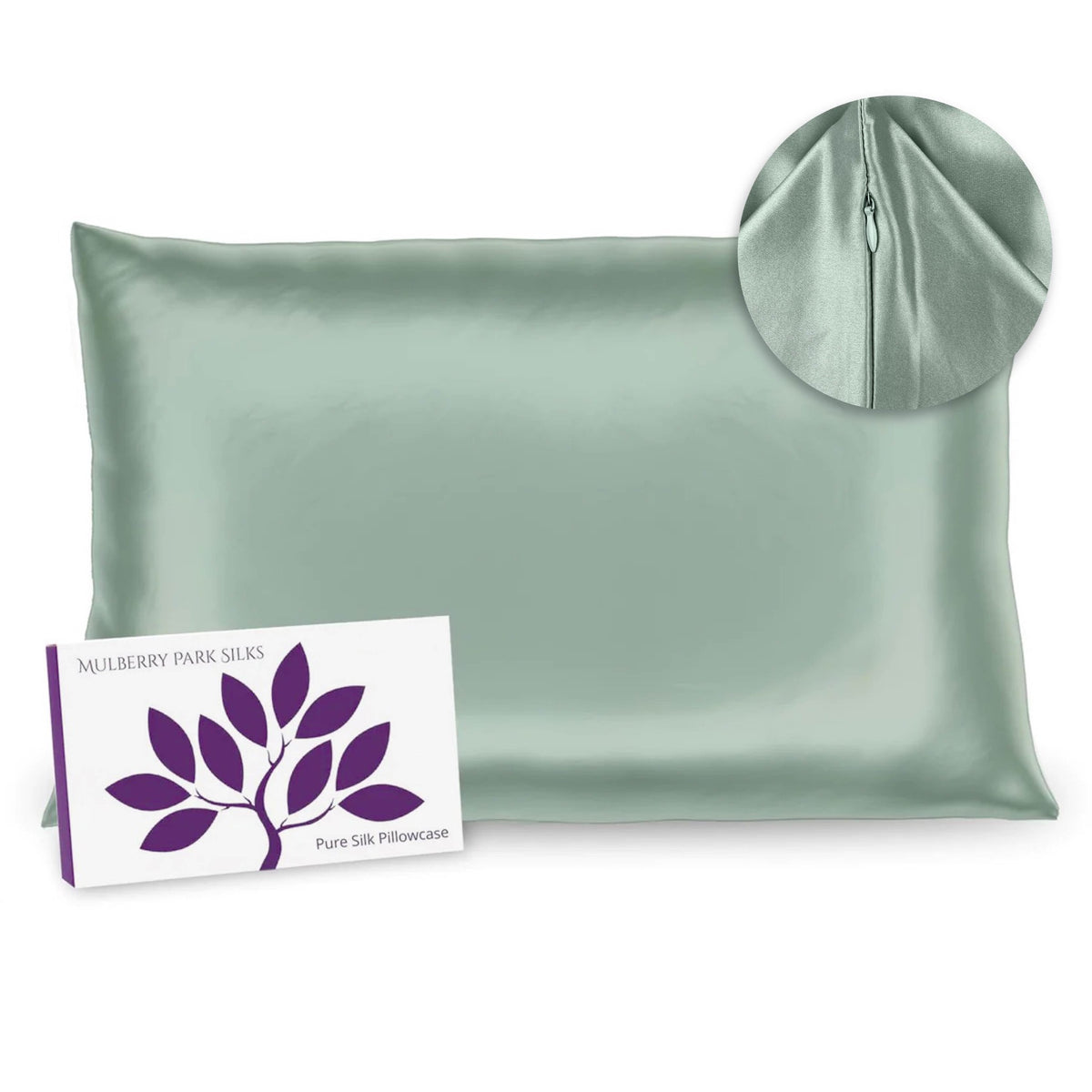 Mulberry Park Silks Deluxe 19 Momme Pure Silk Pillowcase in Green Color with Box