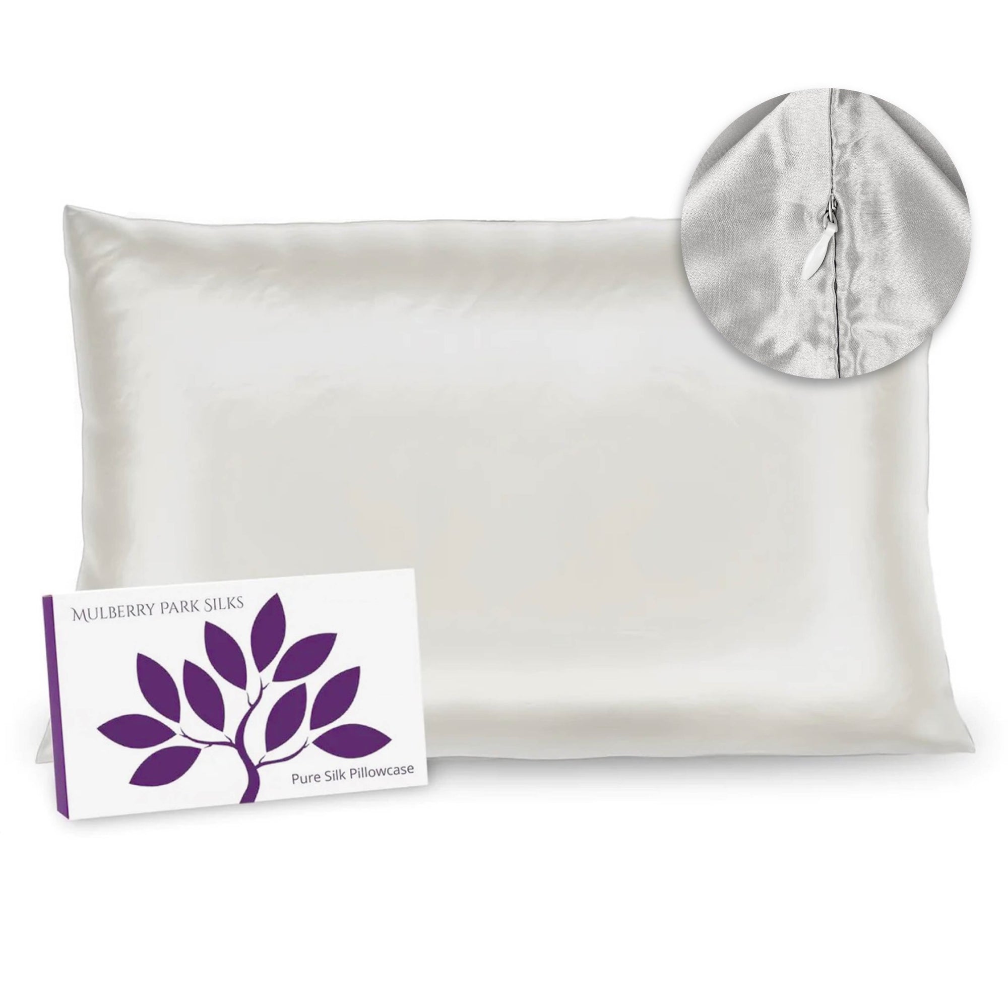 Mulberry Park Silks Deluxe 19 Momme Pure Silk Pillowcase in Ivory Color with Box