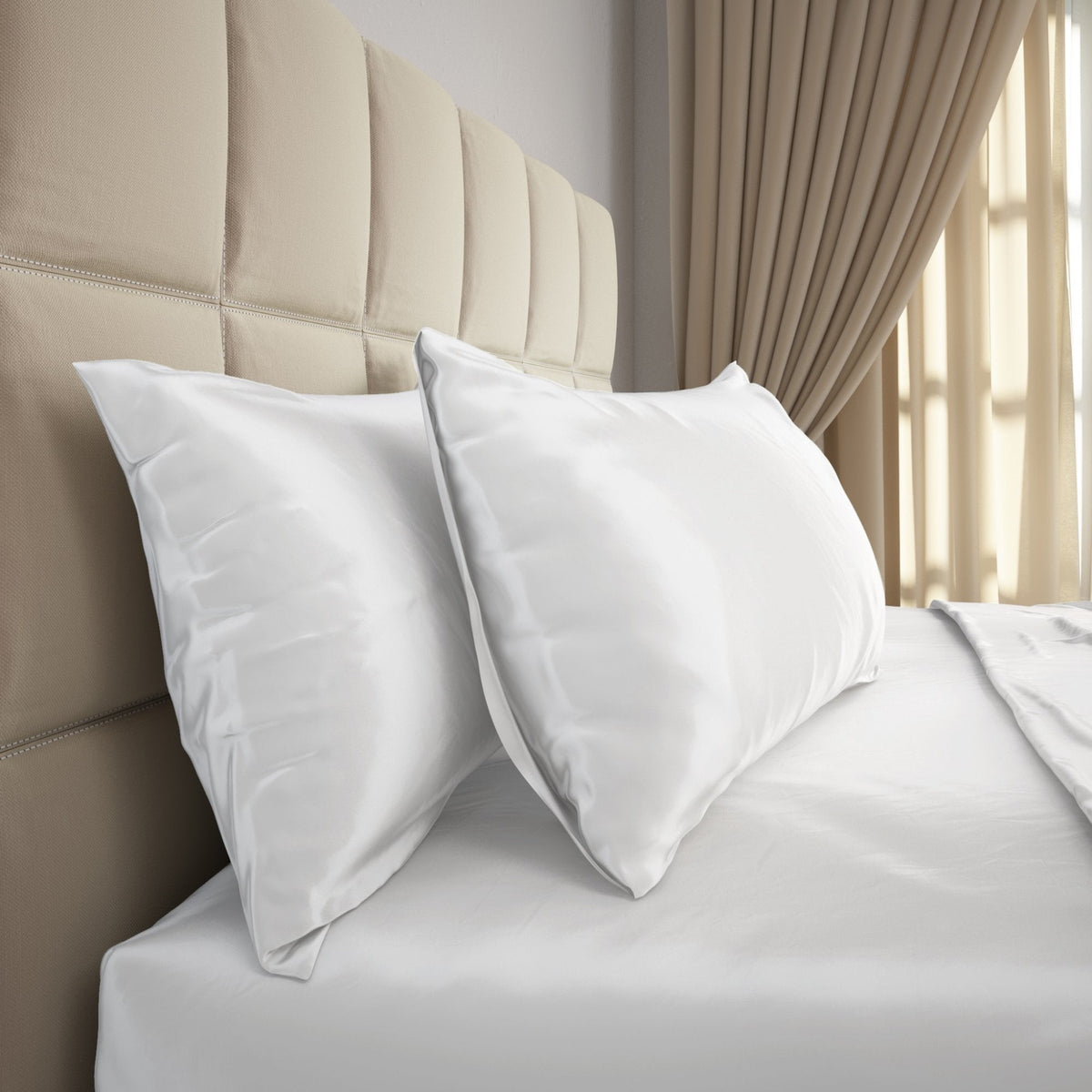Side View of Mulberry Park Silks Deluxe 19 Momme Pure Silk Pillowcase in Ivory Color