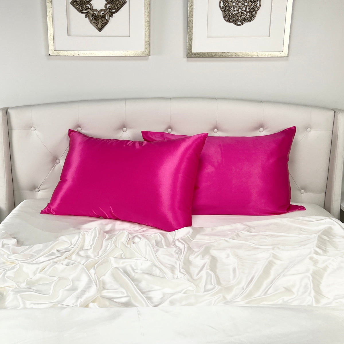 Pair of Mulberry Park Silks Deluxe 19 Momme Pure Silk Pillowcase in Magenta Color