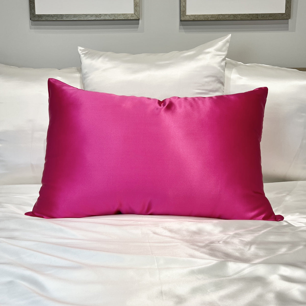 Front View of Mulberry Park Silks Deluxe 19 Momme Pure Silk Pillowcase in Magenta Color