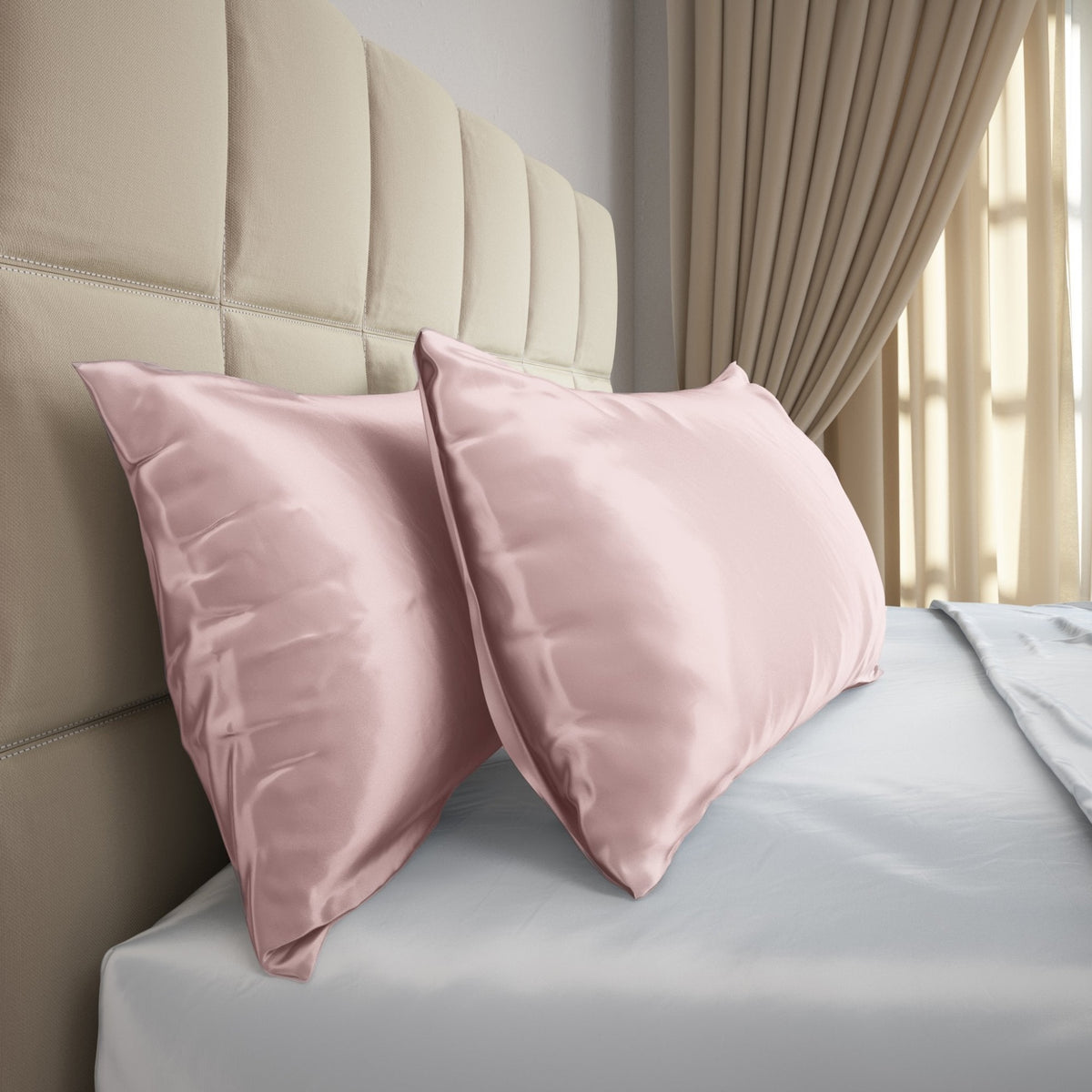 Sideview of Mulberry Park Silks Deluxe 19 Momme Pure Silk Pillowcase in Pink Color