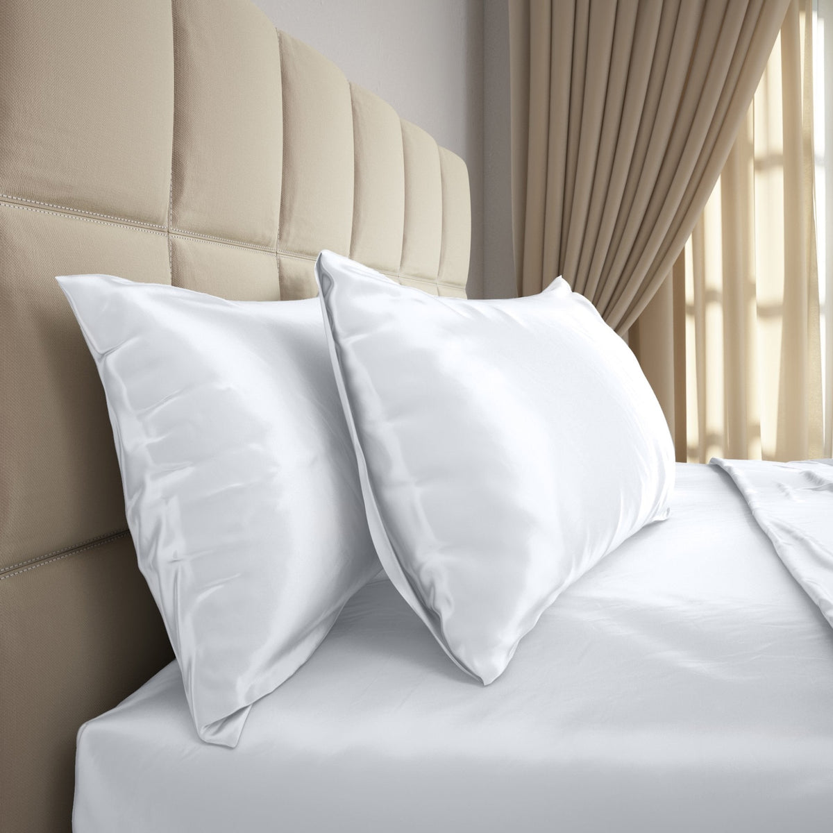 Sideview of Mulberry Park Silks Deluxe 19 Momme Pure Silk Pillowcase in White Color